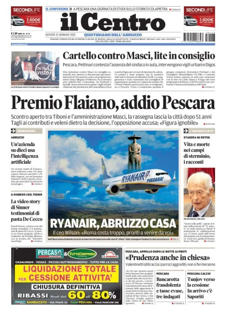 Prima-pagina-il centro-oggi-edizione-del-2025-01-23